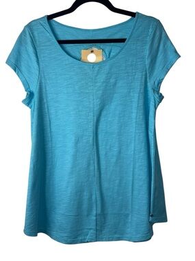 Neon Buddha Women’s Open Back Keyhole Top Turquoise Lagenlook Boho Size Petite M